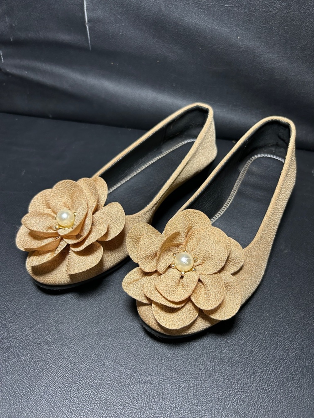 Beaded Flower Ballet Flats - Tan Women’s Flats